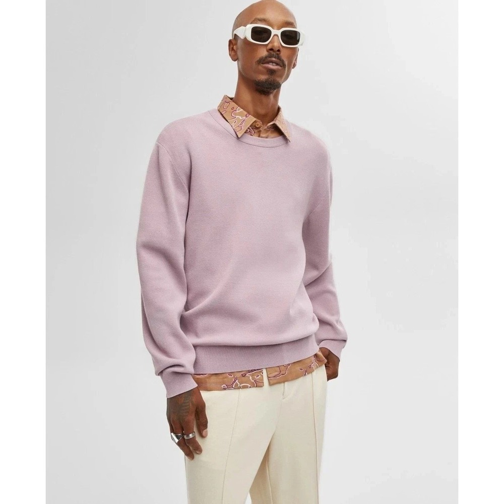 Mode of One Boxy Sweater Mens Small Pale Elderberry Crew Neck Rayon Blend NWT